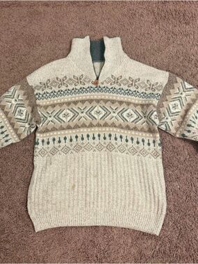 Unbranded Cream/Gray Patterned Quarter Zip Sweater, Size L